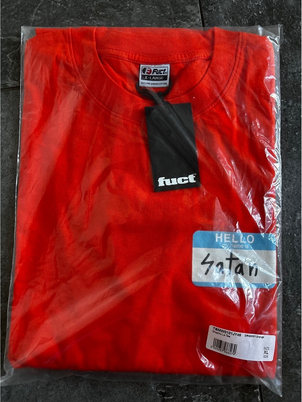 FUCT Hello My Name Is Satan Long Sleeve Tee Shirt XL Orange